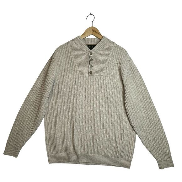 Eddie Bauer Y2K 100% Cotton Beige Sweater Size XL TALL - Picture 3 of 12